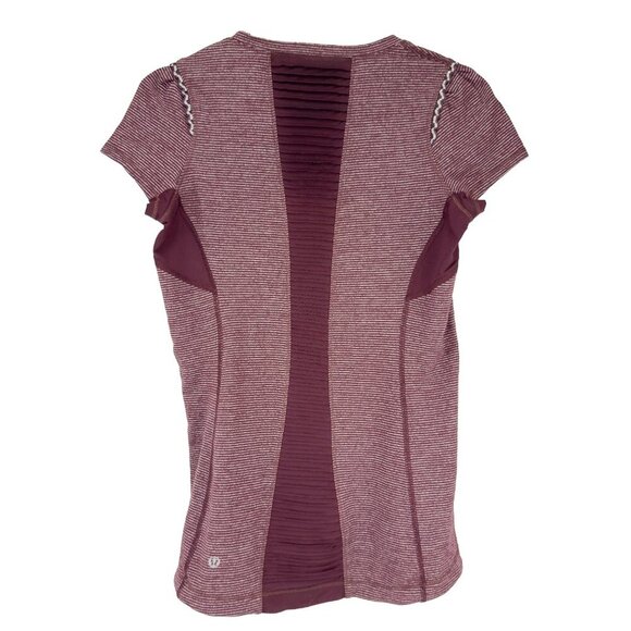 LULULEMON Star Runner Short Sleeves Red & White Bordeaux Tonka Stripes Sz 10 - Picture 4 of 6